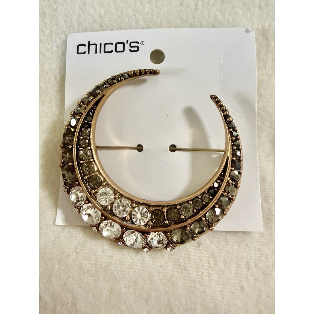 Chico’s Art Deco Cresent Moon Rhinestone Brooch Classic